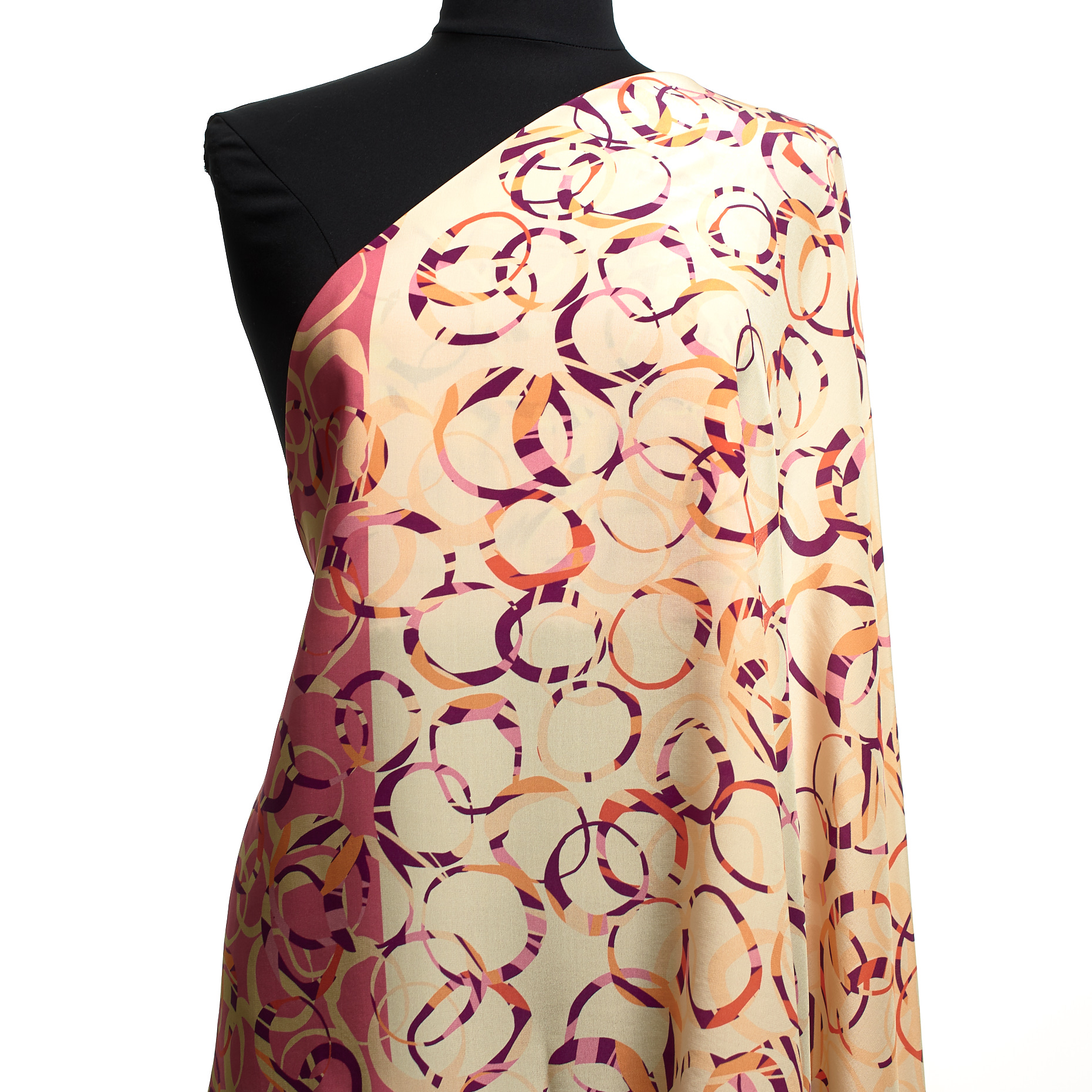 CRÊPE, SILK, PRINTED, SANGRIA SUNSET&GRAPE ROYALE (T0000652) - Mannequin