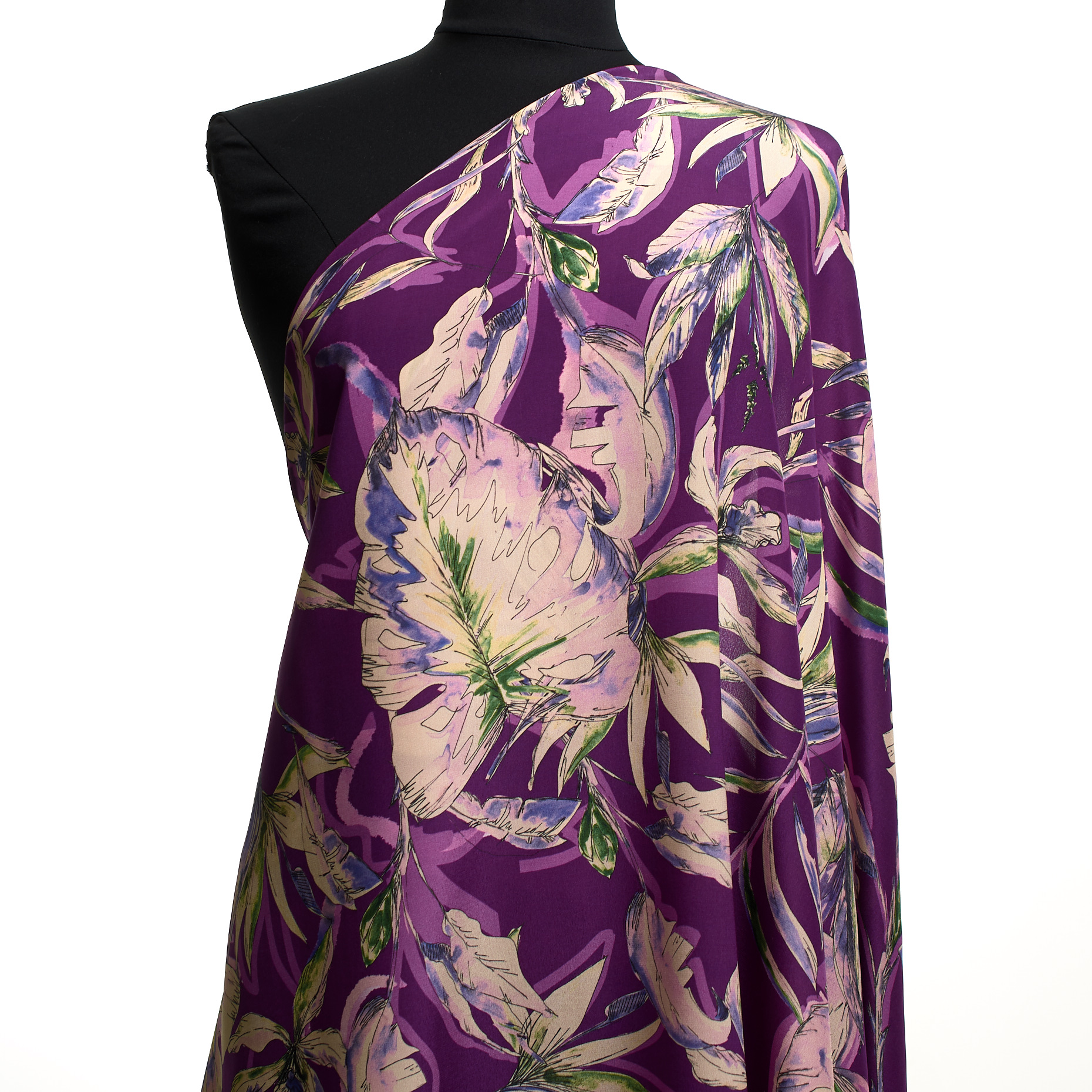 CRÊPE, SILK, PRINTED, ECRU&GRAPE (T0000665) - Mannequin