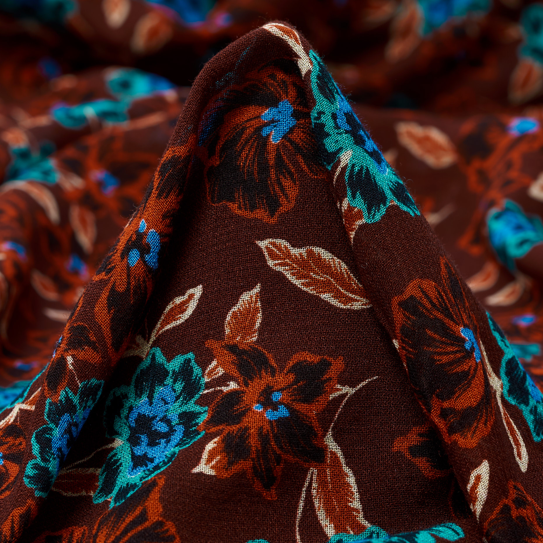 Voile, Viscose , Floral, Ruby Wine