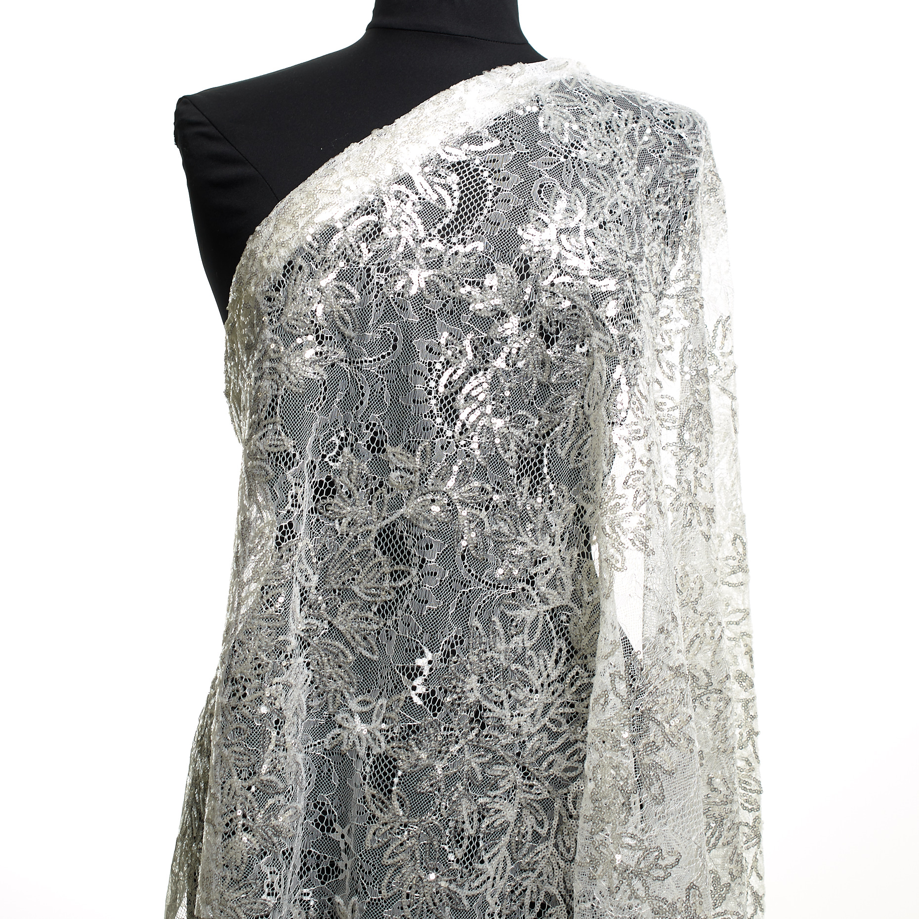 Encaje, Lentejuelas, Bordado, Brilliant White&Silver (F000047178) - Maniquí