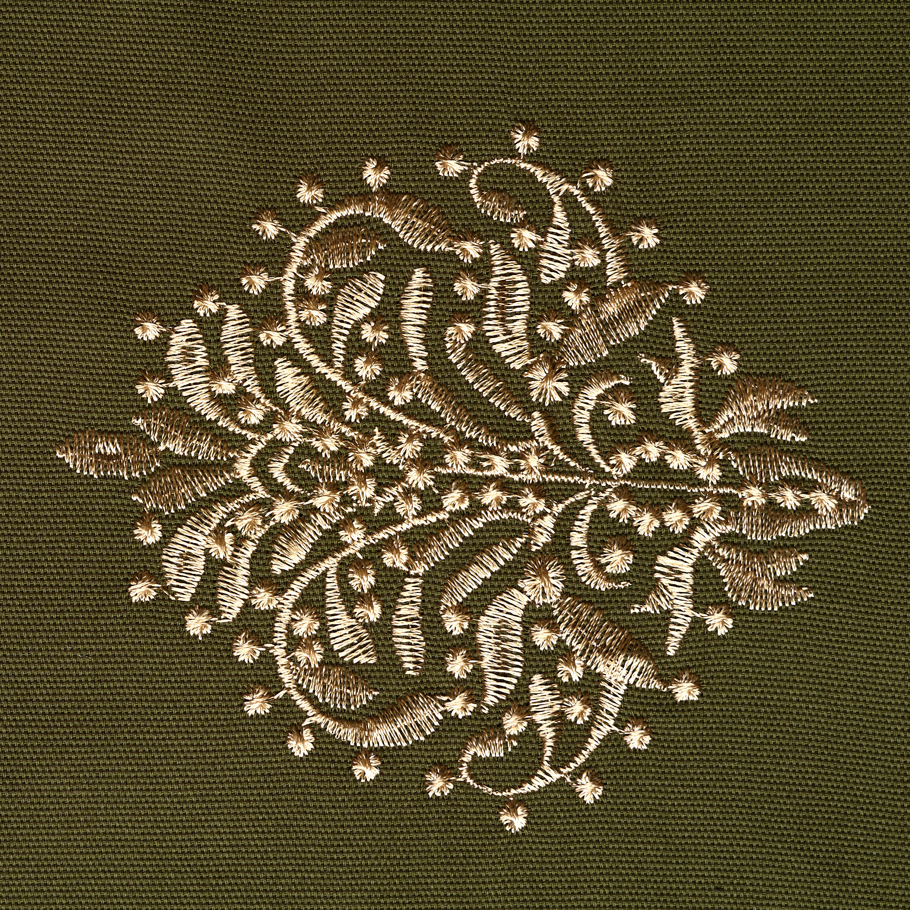 COTTON, EMBROIDERED, BURNT OLIVE&RED GOLD (F000048283) - Texture