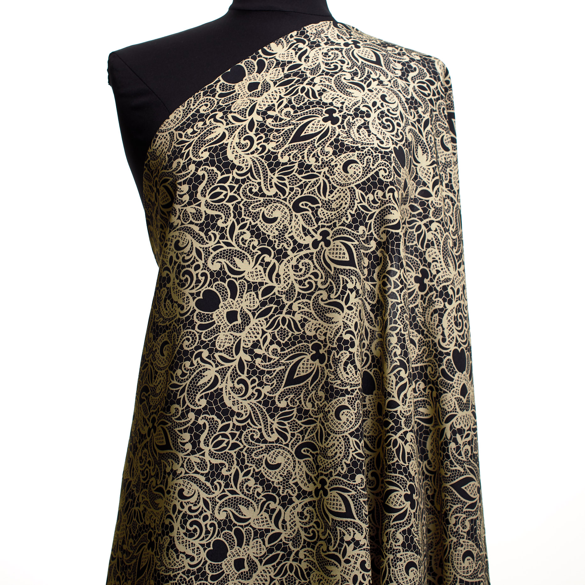 CRÊPE, VISCOSE, PRINTED, RAVEN BLACK&BROWN RICE (F000042330) - Mannequin