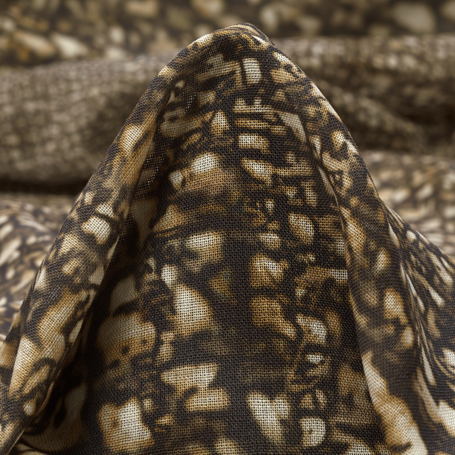 CRÊPE, VIRGIN WOOL, PRINTED, DARK OLIVE (F000034684)