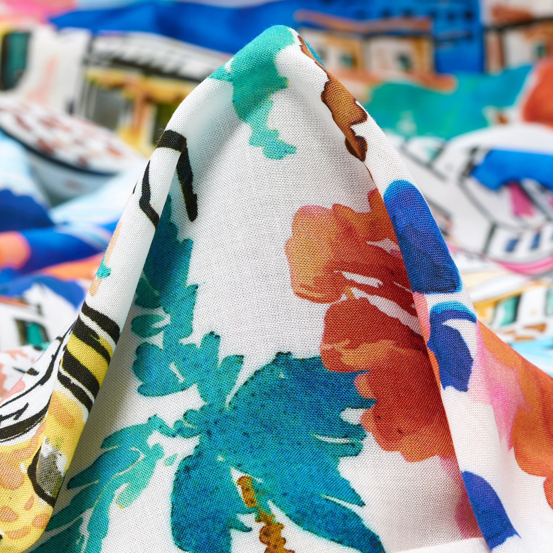 VISCOSE, PRINTED, MEDITERRANEAN BLUE&COLOR MIX (F000040189)