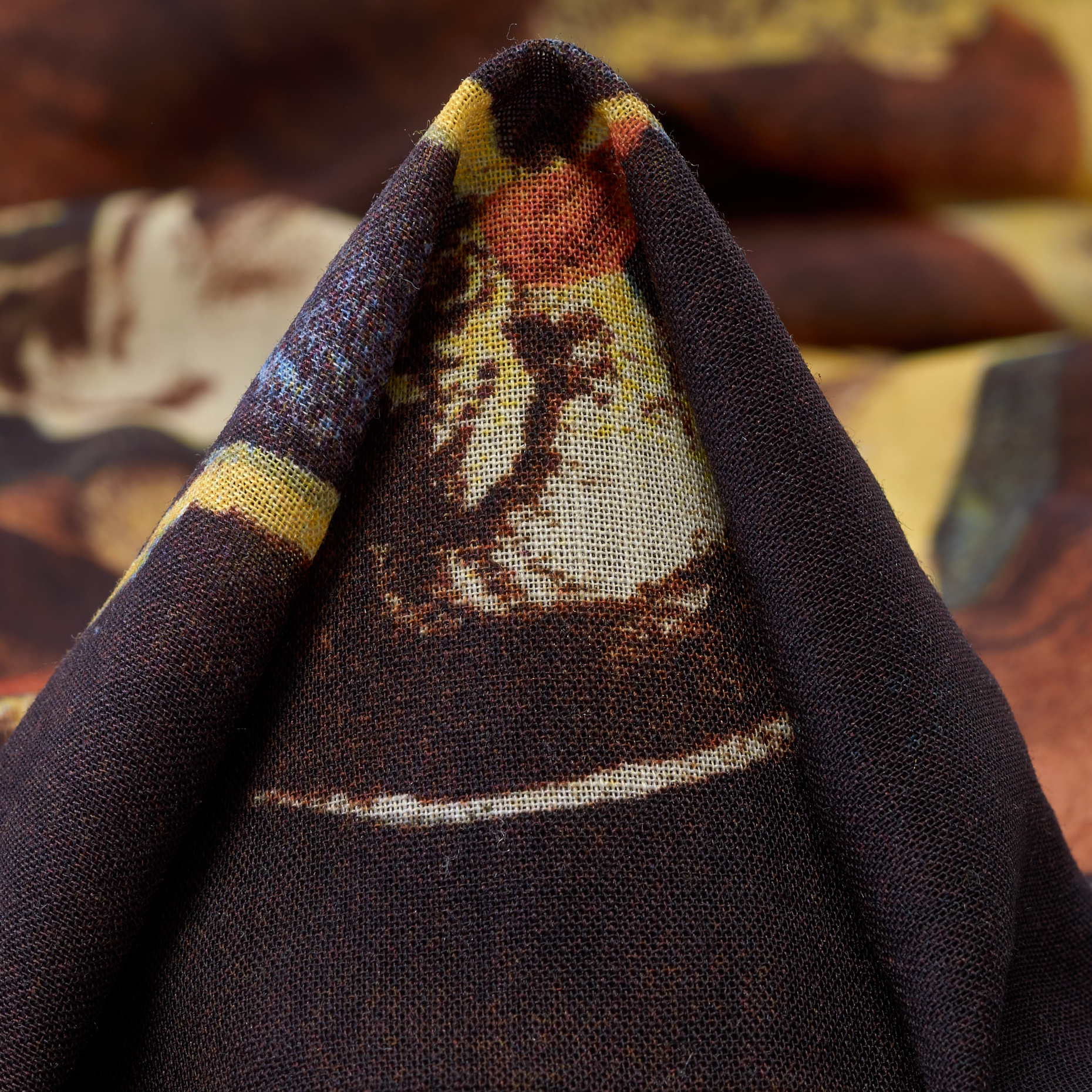 CRÊPE, VIRGIN WOOL, PRINTED, DUSTED CLAY&DEEP MAHOGANY (F000031821)