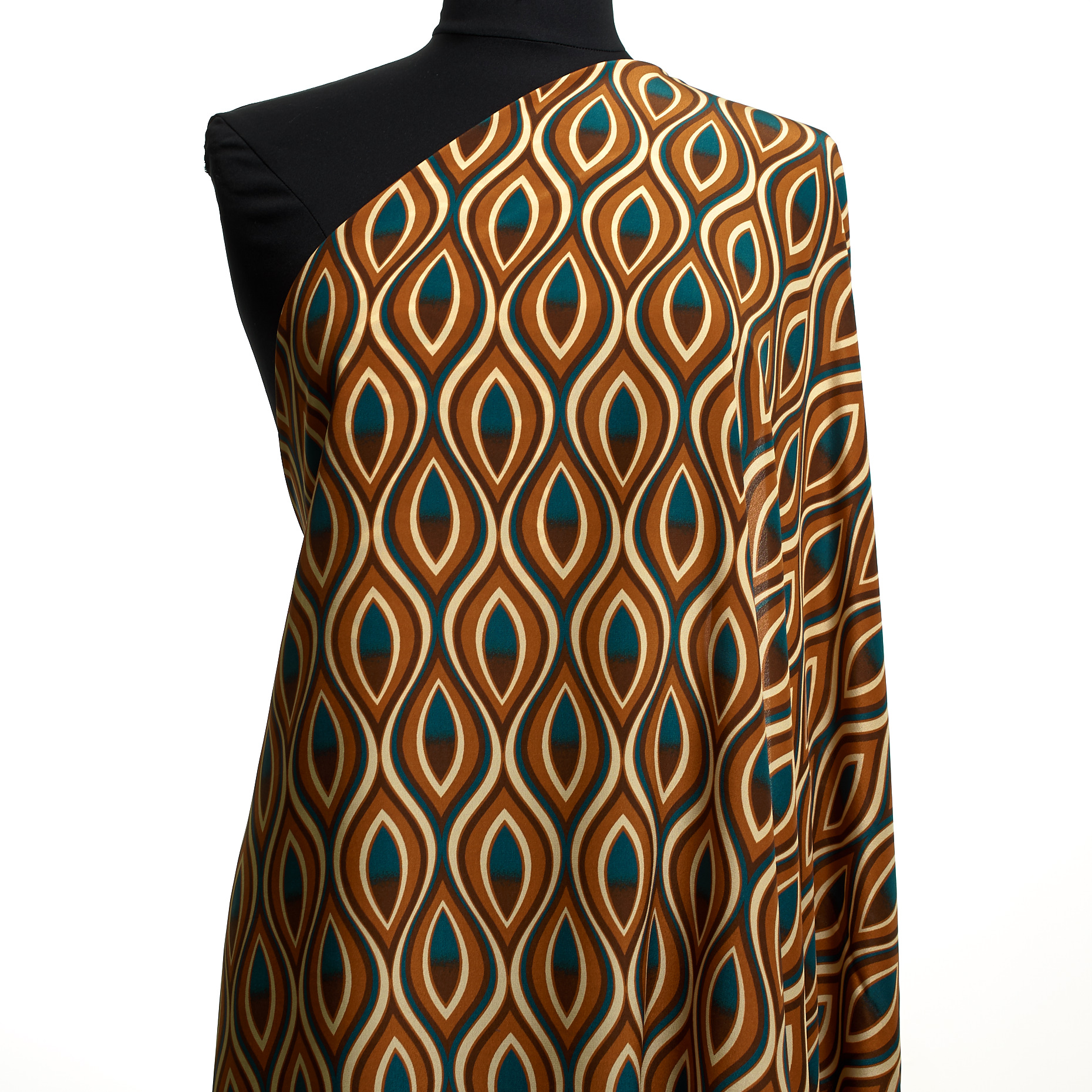 CRÊPE, SILK, PRINTED, CARAMEL&SAXONY BLUE (T0000663) - Mannequin