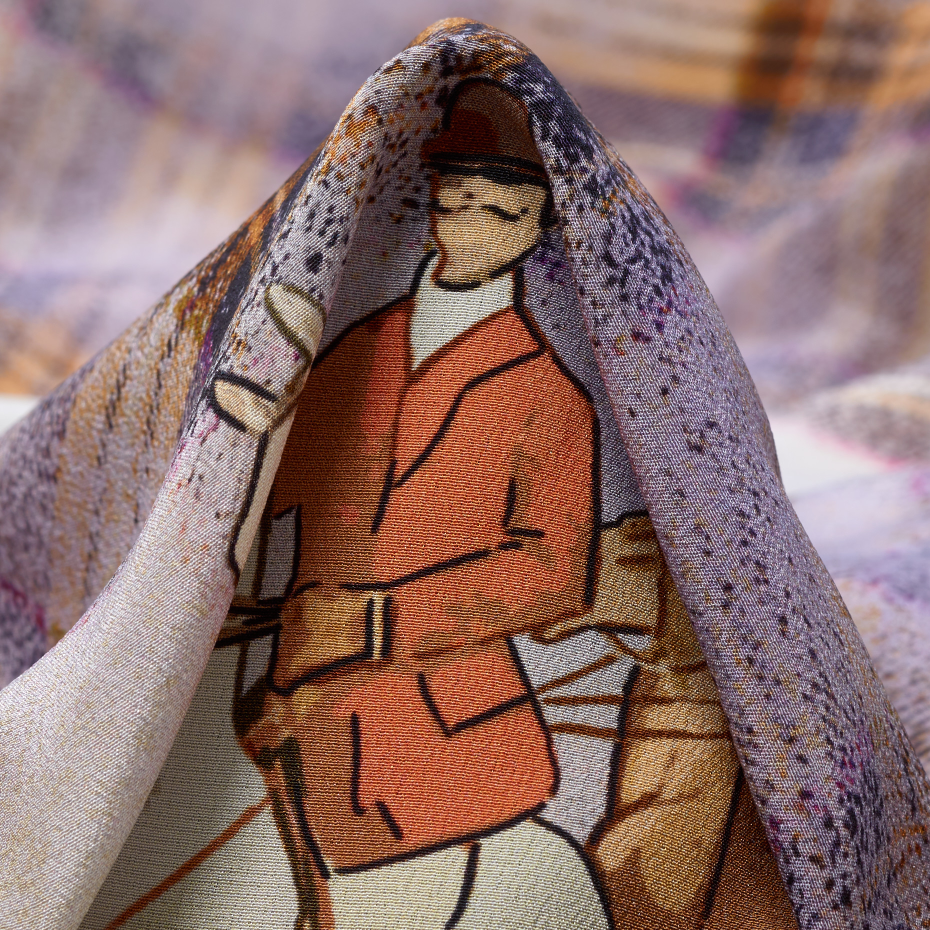 CRÊPE, SILK, PRINTED, LAVENDER FOG&PRALINE (F000031966)