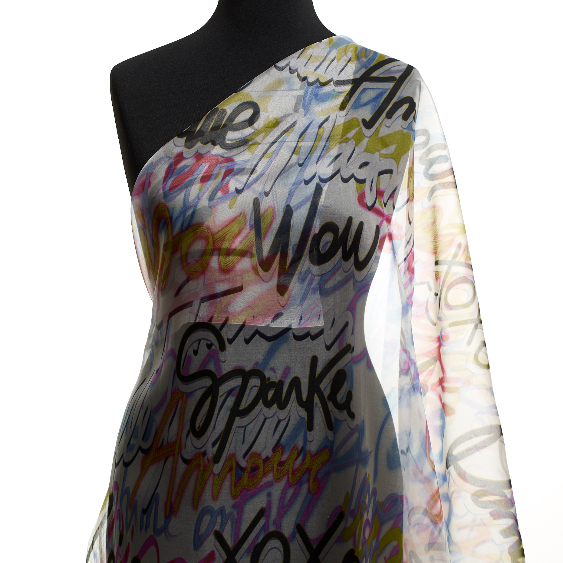 ORGANZA, SILK, PRINTED, VAPOROUS GRAY&YELLOW CREAM (F000049252) - Mannequin