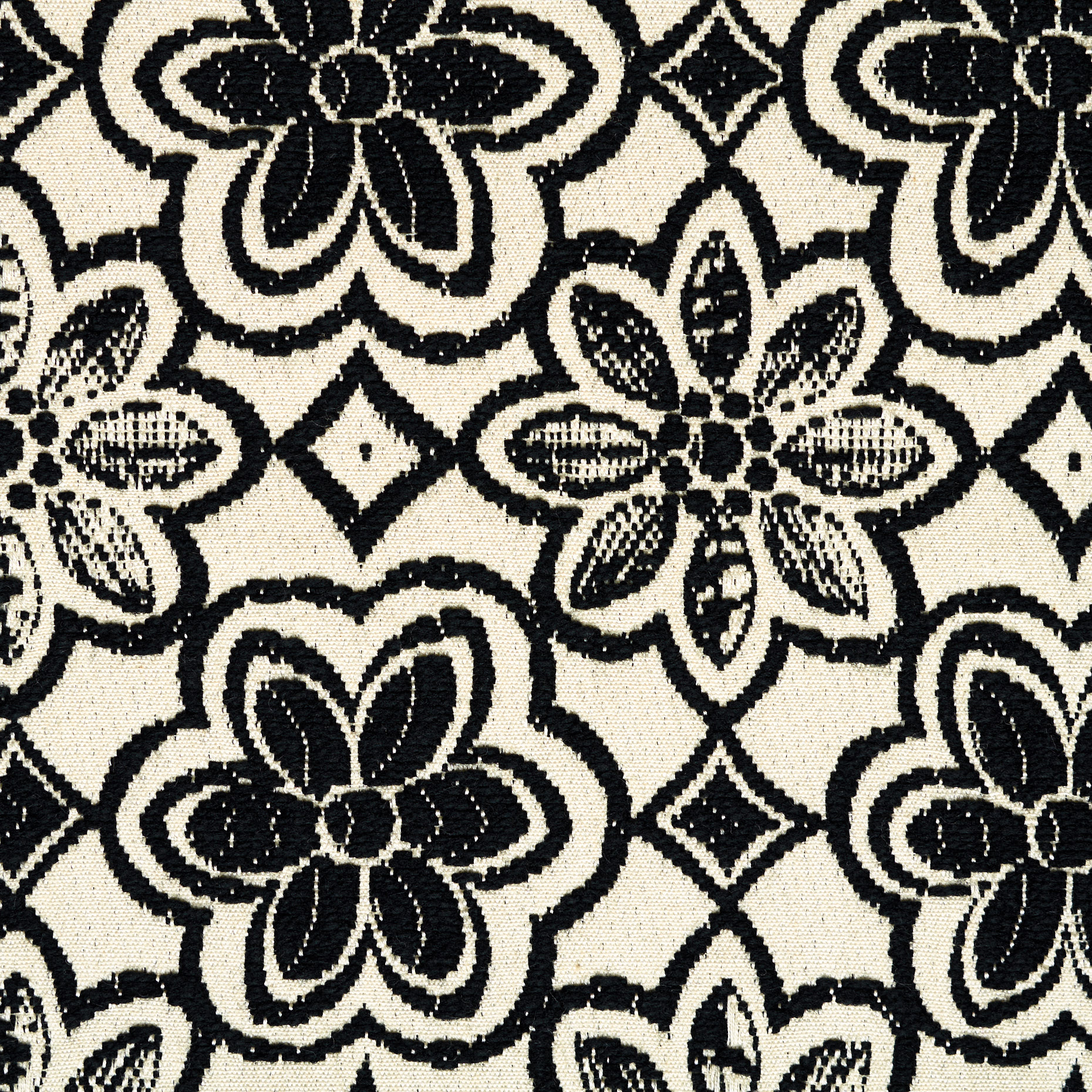 Jacquard, Baumwolle Mix, Floral, Antique White&Raven Black (P000002950) - Gewebe