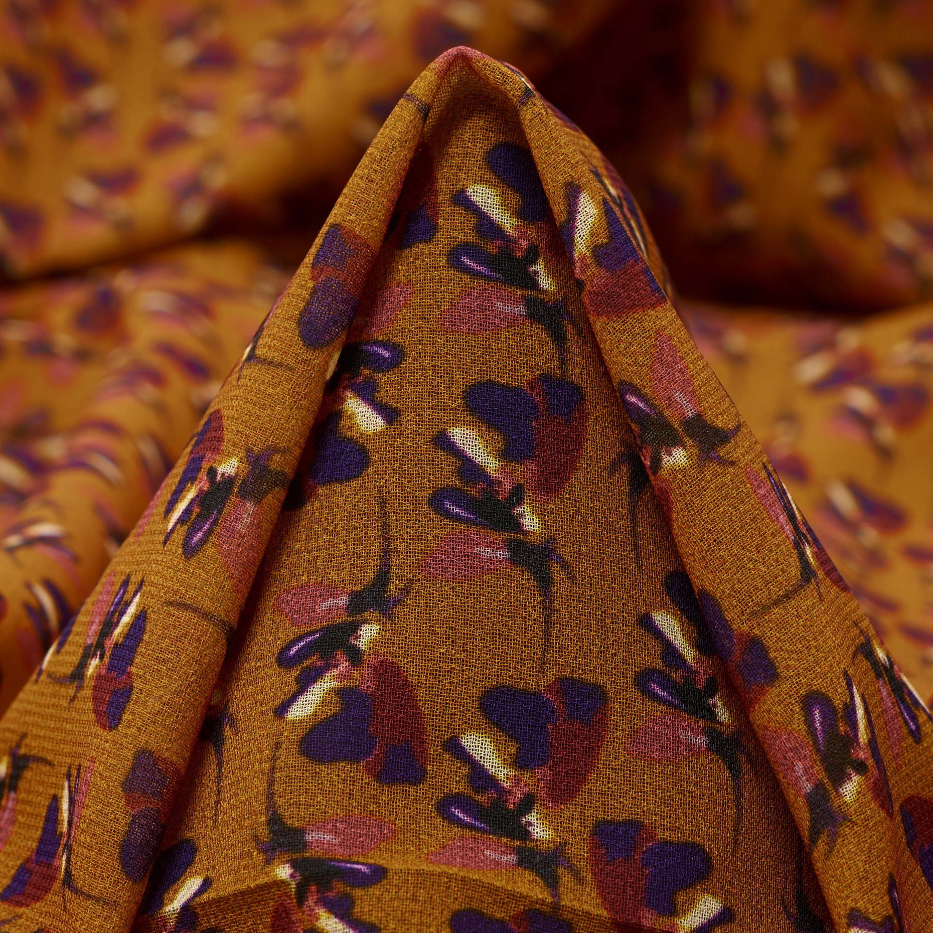 Krepa, Kwiatowy, Przezroczysty, Golden Ochre&Raven Black (F000041279)