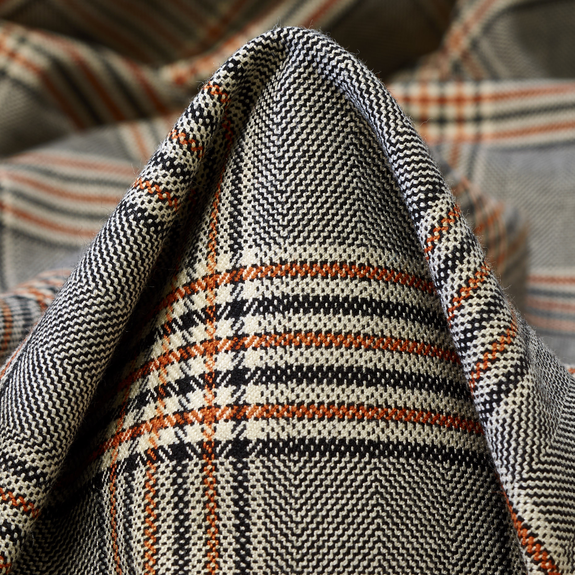 VISCOSE BLEND, CHECK, ELASTIC, GINGER BREAD&IVORY (F000040020)