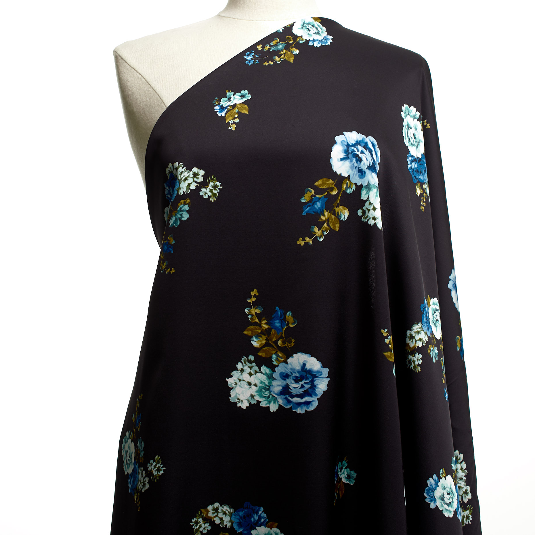SATIN, FLORAL, VISCOSE, LAPIS BLUE (F000040406) - Mannequin