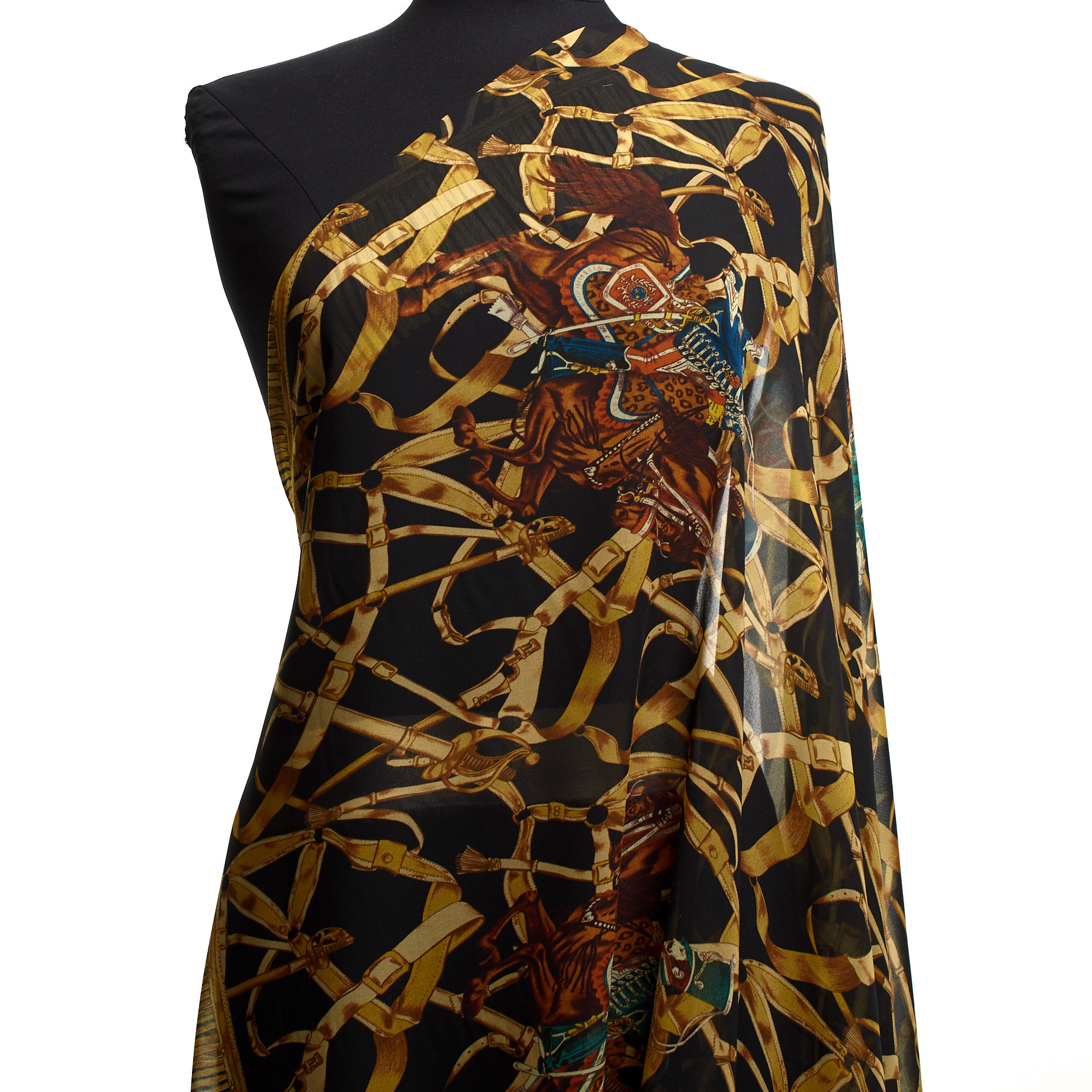 Crêpe De Chine, Drukowane, Raven Black&Beige (F000031968) - Manekin