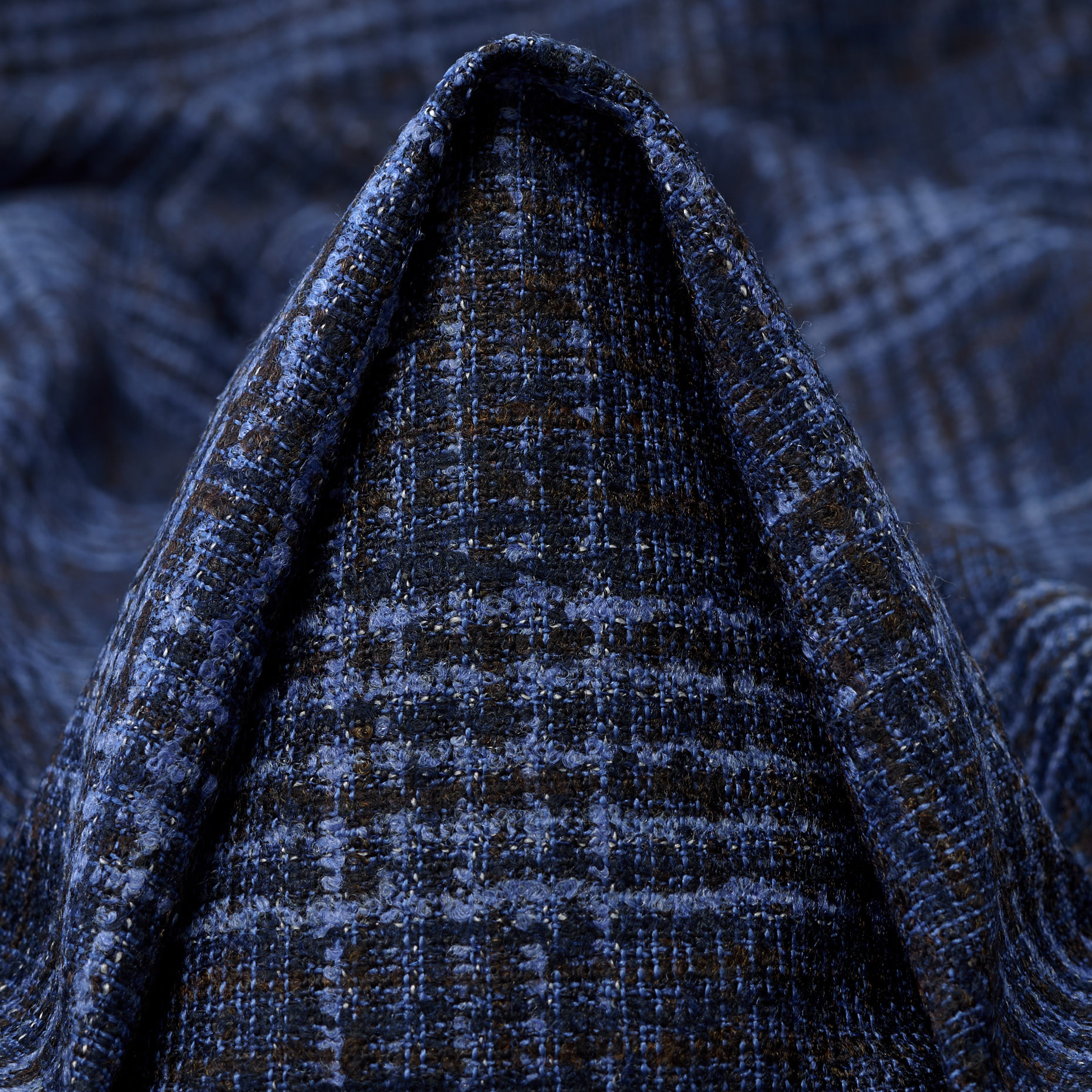 BOUCLÉ, VIRGIN WOOL, CHECK, BLUE INDIGO (F000044752)
