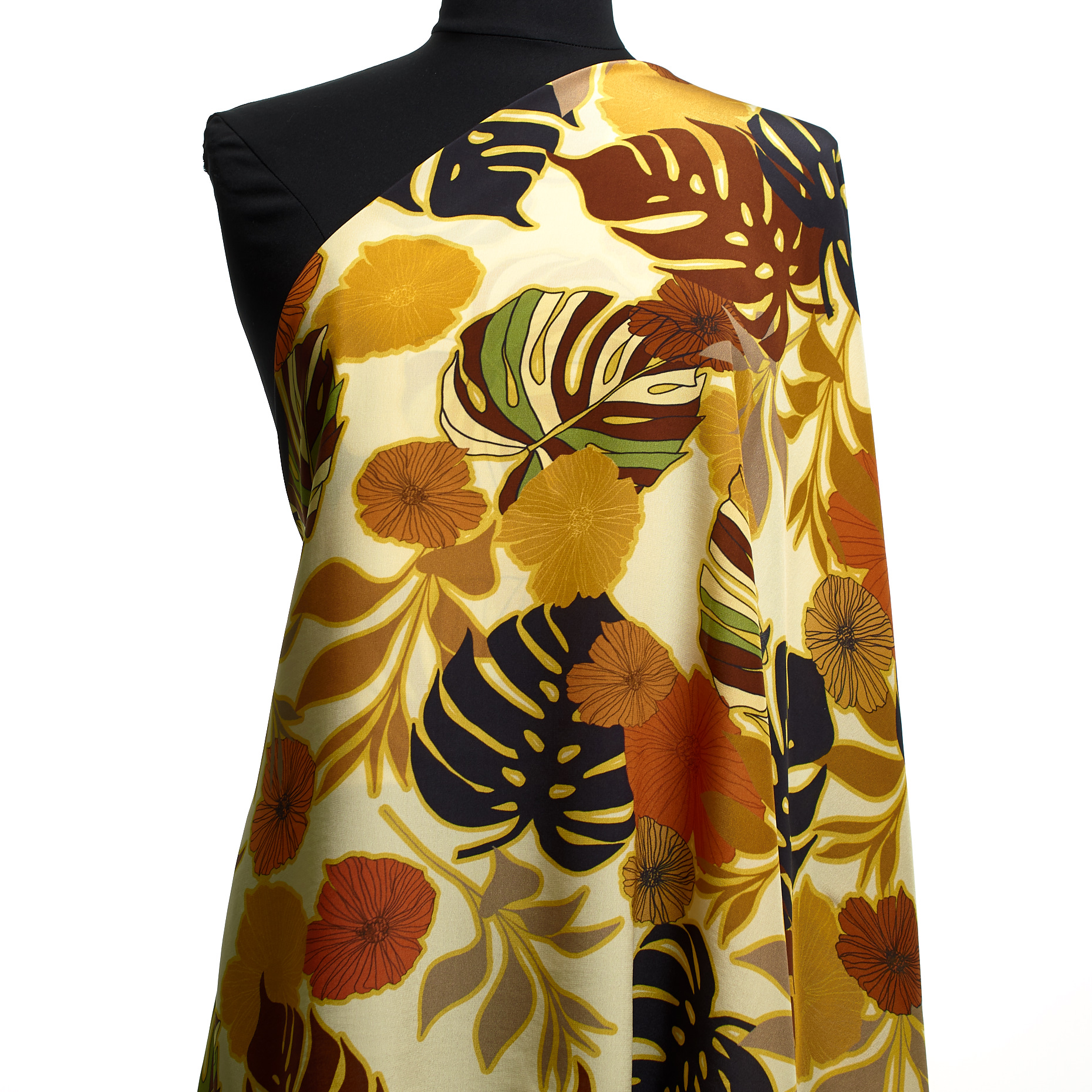 CRÊPE, SILK, PRINTED, ECRU&ORANGE PEPPER (T0000669) - Mannequin