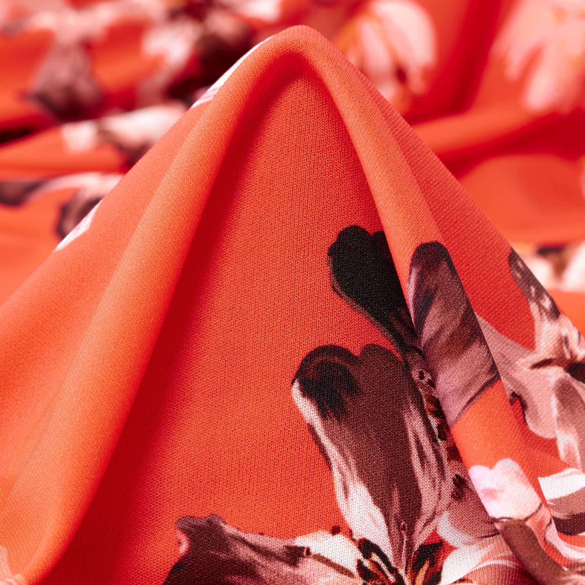 Креп, Принт, Цветы, Hot Coral (F000042667)