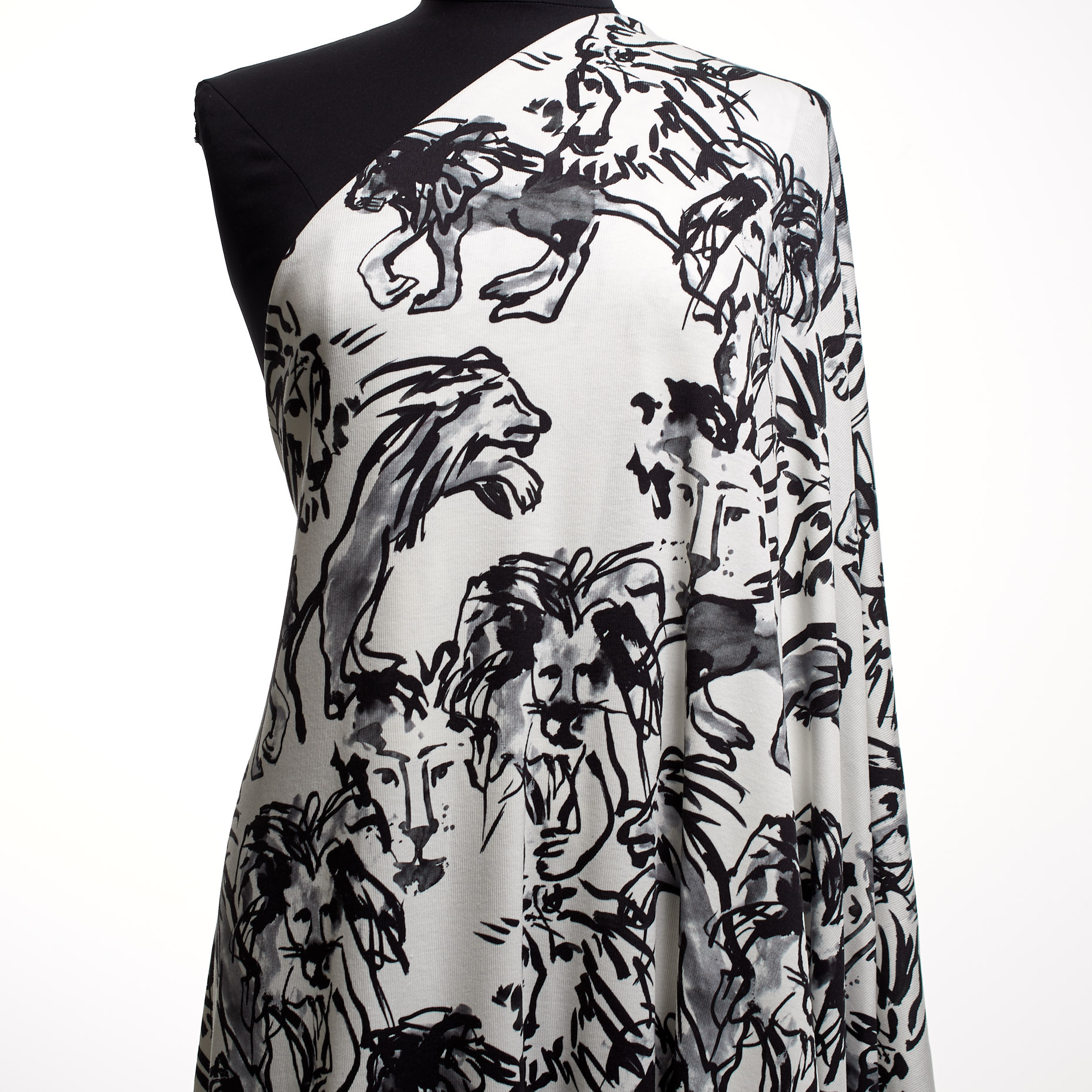 Jersey a costine, Cotone, Stretch, Ivory&Raven Black (F000043066) - Manichino