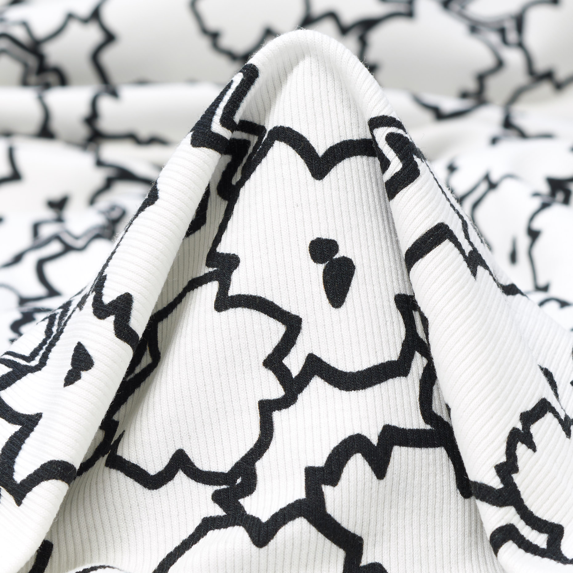 Rippjersey, Bedruckt, Floral, Black&Snow White (F000042668)